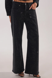 Women's Sequined 2-Piece <b>Set</b> Loose Fit Blazer Jacket Wide Leg Pants <b>Sexy</b> Club Wear All Seasons Full Length Solid Black - Product Image 3