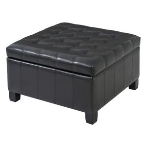 Pouf Contenitore Quadrato Nero in PU Trapuntato da 30,25 Pollici con Gambe in Legno di Gomma e Coperchio Sollevabile per Soggiorno e Camera da Letto - Product Image 4