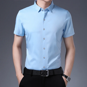 Chemise à manches courtes pour homme, couleur unie, style business décontracté, sans repassage, confortable - Product Image 1
