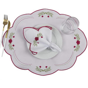 Juego de Manteles Individuales y Servilletas Ovalados Bordados Lavables a Máquina, con Borde Festoneado Rojo, de Algodón, para Hogar y Bodas, Venta al Por Mayor Personalizada - Product Image 4