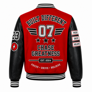 Legend Status Red <b>Men's</b> Varsity <b>Jacket</b> 100% Cotton Anti-Bacterial Zipper Closure Sleeve Patch Design <b>Letter</b> Print Casual Style - Product Image 2
