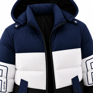 Mens Winter Color Block <b>Zip</b>-<b>Up</b> Puffer <b>Jacket</b> Canvas Plain Dyed Stand Outdoor Windproof Breathable Eco-Friendly Anti-Bacterial - Product Image 6