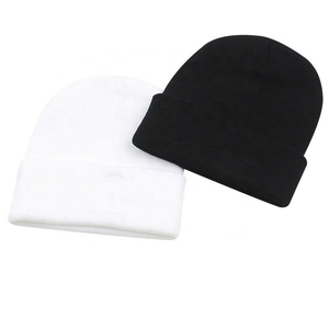 Unisex Solid Color Beanie <b>Hat</b> 100% Acrylic Winter Cap Cuffed Knit Style Casual Wear for Adults Black and <b>White</b> - Product Image 4