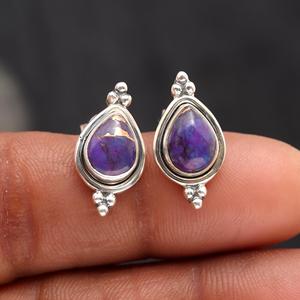 Classic 925 Sterling <b>Silver</b> Purple Copper Turquoise Pear <b>Stud</b> Earrings Engagement Wedding Gift Wholesale Fine <b>Silver</b> Earrings - Product Image 3