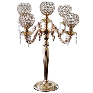 Candélabre de style moderne luxueux à 5 bras de haute qualité boule de cristal plaqué or bougeoir décoratif verre usage domestique - Product Image 2