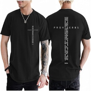 T-shirt noir respirant à manches courtes pour homme avec impression de versets bibliques et proverbes, col rond, en jersey de coton décontracté, logo frontal - Product Image 1