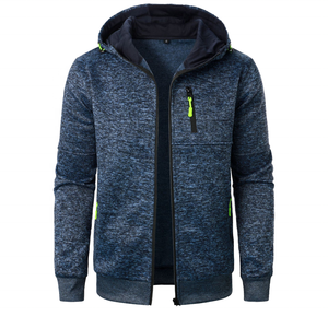 Sweat-shirt à capuche zippé pour homme, couleur unie, tricoté en polyester, coupe décontractée, pour l'automne - Product Image 2