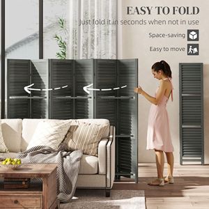 Divisorio per Stanza in Legno Alto 170 cm con 3 Ripiani e Spazio Pieghevole, Design Tradizionale a 6 Pannelli per Camera da Letto in Grigio - Product Image 5