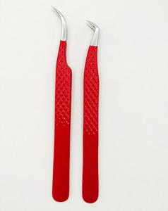 Pince à épiler professionnelle moderne en acier inoxydable rouge de qualité supérieure pour extension de cils, à pointe inclinée, durable et écologique - Product Image 1