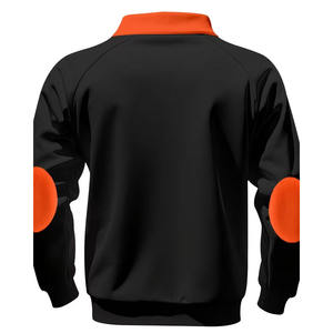 Men's Black <b>Orange</b> Quarter Zip <b>Fleece</b> Sweatshirt Raglan Sleeve Stand Collar Pocket Casual Regular Fit Autumn 100% Polyester - Product Image 2