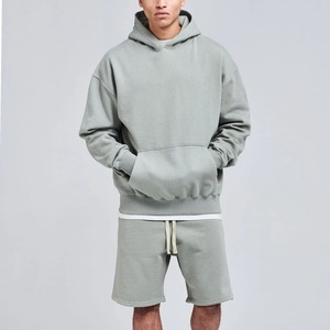 Conjunto de Dos Piezas de Sudadera con Capucha y Pantalones Cortos de Color Liso, Sudadera Holgada de Felpa, Pantalones Cortos con Cintura Elástica, Chándal - Product Image 5