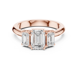Bague en or rose à trois pierres taille émeraude, élégante, pour femme, fiançailles, mariage, anniversaire, bijou de mode, cadeau - Product Image 2