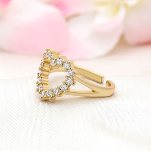 Anillo de Corazón de Plata de Ley 925 Chapado en Oro con Circonita Cúbica, Joyería Linda y Dulce para Mujer, Anillos de Compromiso con Corazón para Mujer - Product Image 3