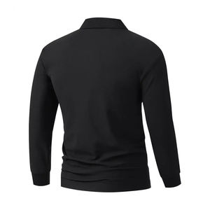 เสื้อโปโลผู้ชายแบบเรียบ 220G ผ้าฝ้าย 100% พิมพ์ลาย เสื้อโปโลผู้ชายแขนยาวผ้าโพลีเอสเตอร์ระบายอากาศได้ดี - Product Image 2