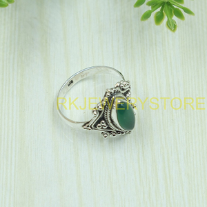 Natural Green Onyx GemstoneMarquise <b>Ring</b> 925 Sterling Silver Handmade Vintage Boho <b>Statement</b> <b>Ring</b> Artisan Filigree Jewelry Gift - Product Image 2