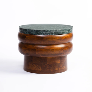 <b>Modern</b> Solid Wood Multi-functional Convertible <b>Extendable</b> Nightstand <b>Round</b> Side <b>Table</b> With Marble Top <b>Round</b> Design - Product Image 2