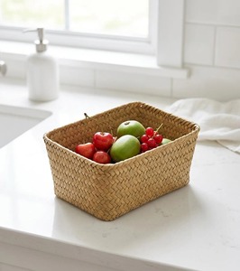 Ensemble de 3 paniers simples en jonc de mer, faits à la main, pour le rangement, vente en gros, écologiques, fabriqués au Vietnam - Product Image 1