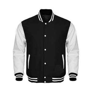 Custom Design White Leather Sleeves Black Wool Eco-Friendly Quick Dry Winter College Varsity Jackets Front Logo <b>Men</b> - Product Image 3