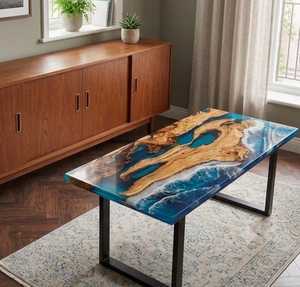 Luxury Ocean Wave <b>Epoxy</b> <b>Resin</b> Coffee <b>Table</b> Live Edge Solid Wood Handmade Designer Center <b>Table</b> Modern Home Furniture - Product Image 2