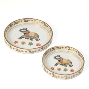 Platos Decorativos con Estampado de Elefantes y Flores, Bandejas Redondas de Lujo para Servir, Venta al Por Mayor para Pedidos al Mayoreo y Uso Doméstico - Product Image 6