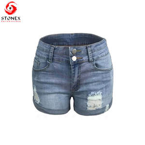 Shorts de Mezclilla High Mom con Bordes Deshilachados, Estilo Desgarrado Azul Claro, Transpirables, Ecológicos, de Secado Rápido, a la Moda para Mujer - Product Image 1