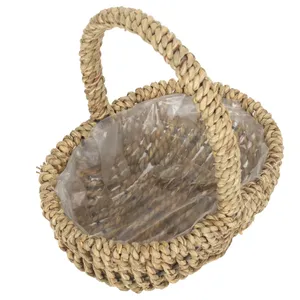 Handmade Seagrass Rustic Small Storage <b>Basket</b> with Handle Natural Woven <b>Flower</b> Gift <b>Basket</b> Eco Friendly Planter <b>Basket</b> Wholesale - Product Image 3