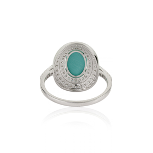 Factory Wholesale Price 14K Pure White <b>Gold</b> Genuine <b>Turquoise</b> & Diamond Double Cluster <b>Ring</b> Wedding Unisex Customized Jewelry - Product Image 6