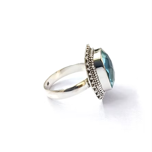 Vintage Style Silver <b>Ring</b> with Blue Quartz Stone – <b>Large</b> Handmade Cushion Cut Gemstone <b>Ring</b> Bold & Elegant - Product Image 3