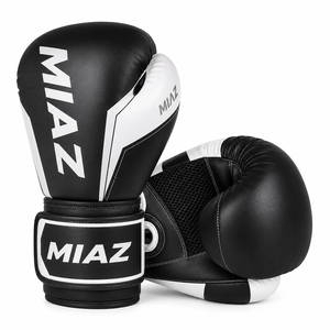 Guantes de Boxeo MIAZ de Cuero Ligeros para Entrenamiento, con Cierre, Transpirables, Unisex para Adultos, Gris Blanco, Más Vendidos, OEM - Product Image 2