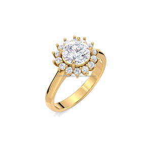 Anillo de Compromiso con Halo de Diamantes Moissanite de Corte Redondo en Oro Amarillo de 14K, Anillo de Promesa de Boda con Diseño Floral para Mujer - Product Image 1