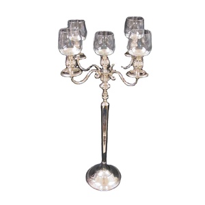 Aluminum Silver & Copper Plated Tall <b>Candelabra</b> with 5 Candle Arms Wedding Floor Decoration Centerpiece Handmade Candleholder - Product Image 3