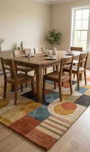 Modern <b>Abstract</b> Block Patchwork Wool Anti-Slip Area Rug Soft Tufted Terracotta Yellow Blue Green Grey Multi Color Living Room - Product Image 3