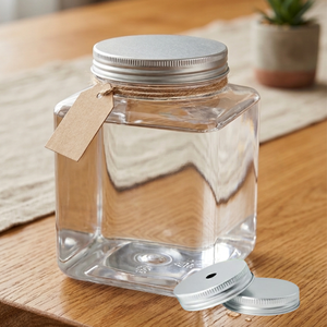 Envase Cuadrado de 500 ml V500-33 con Tapa de Rosca de Aluminio, Envase de Plástico PET de Grado Alimenticio, Duradero y Hermético para Bebidas y Jugos - Product Image 3