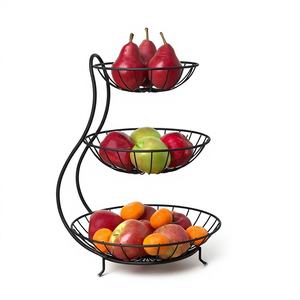 Support de rangement mural en métal à 3 niveaux pour cuisine, panier de rangement en fil de fer pour fruits et pommes de terre, vente en gros - Product Image 1