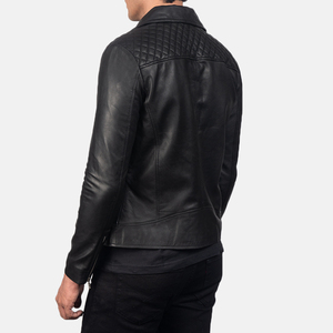 <b>Men's</b> Classic Black Leather <b>Waterproof</b> Crew Neck Safari <b>Jacket</b> Vintage Style Elastic Hem Zip Pockets Oversized Streetwear - Product Image 3