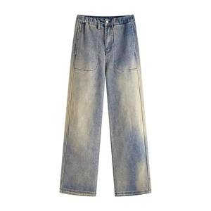 Pantalones Vaqueros de Mujer 2026 al por Mayor, de Algodón, con Botones, de Cintura Alta, Anchos, Estilo Vintage Lavado, Casuales, Personalizados - Product Image 6