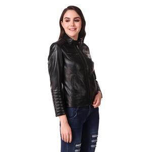 Double-necked Motorcycle Jacket Loose <b>Leather</b> Jacket Short Spring and Autumn Women's Coat - Product Image 2