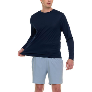 Classic <b>Men</b> Solid Navy Blue Rash Guard UPF 50 Long Sleeve Quick Dry Swim Shirt Active Performance <b>Top</b> - Product Image 4