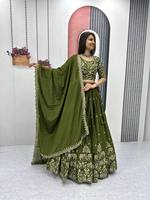 Set Lehenga Choli Georgette Premium Wanita dengan Bordir Berat dan Dupatta Panjang hingga Lantai, Anti Kusut, Gaya India