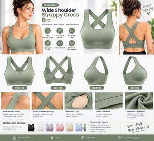 Sujetador deportivo para mujer con tirantes anchos cruzados en la espalda, almohadillas extraíbles, elástico, sin aros, de secado rápido, soporte medio, de Spandex/Nylon - Product Image 6