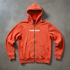 Sweat à capuche zippé vert néon personnalisé, effet vieilli, épais, style streetwear, vente en gros, délavé à l'acide, coupe oversize, vintage, streetwear - Product Image 5