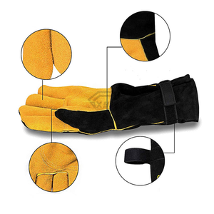 Gants de soudage en cuir de vachette pleine fleur robustes, résistants à la chaleur, avec manchette longue pour usage industriel - Product Image 4