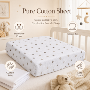Pure Cotton Knitted Baby Fitted Crib Sheet | Soft Breathable Plant <b>Print</b> <b>Nursery</b> Mattress Cover Customizable Eco-Friendly - Product Image 5