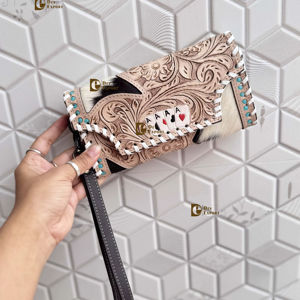 Bolso de mano de piel de vaca de gran capacidad para mujer, bolso de mano impermeable con adornos florales, diseño Vintage, tarjeta de crédito, billetera en efectivo - Product Image 1