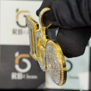 Pendentif personnalisé RB Gems en argent 925, style hip-hop chrétien, plaqué or, serti de moissanite VVS, avec initiale de nom ou logo - Product Image 5