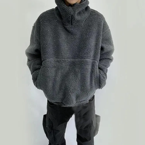 Sweat-shirt d'hiver noir coupe oversize pour homme, en polaire et sherpa, avec capuche cagoule zippée, coupe-vent, style urbain - Product Image 4