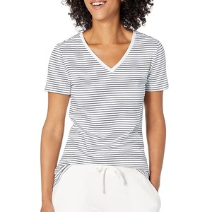 Camisetas personalizadas de cuello en V para mujer, de verano, manga corta, algodón peinado, transpirables, de ajuste holgado, lisas, informales, camisetas básicas. - Product Image 2