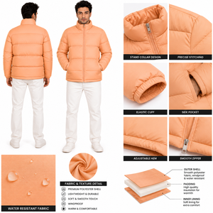 Veste matelassée décontractée pour homme, légère et chaude, col montant, fermeture éclair sur le devant, vêtements d'extérieur d'hiver, fabricant OEM de vestes pour homme B2B - Product Image 5