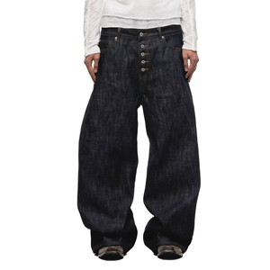 Jeans en denim japonais selvedge sur mesure OEM, mi-lourd, tricoté, délavé, style streetwear décontracté, boutonné, coupe droite ajustée pour homme - Product Image 2