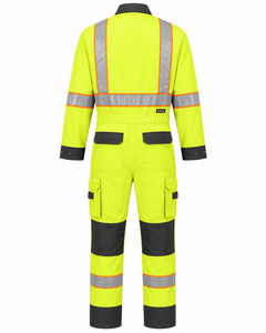 Navy Blue Lime Yellow Hi Vis Spandex <b>Waterproof</b> Industrial <b>Work</b> Coverall Heavy Duty Mechanic Overall Cargo Pockets Hidden Snap - Product Image 5